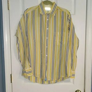 Martin Gordon yellow blue white striped shirt Sz L EUC